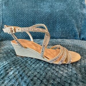 Elegant Gold Strappy Wedge Sandals